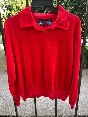 VTG Liz Sport Red Terry Cloth Long Sleeve Shirt - Petite Medium